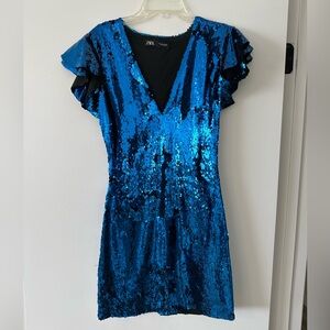 Zara Blue Sequin Mini Dress